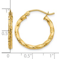 14K Yellow Gold Twist Hollow Hoop Earrings view 4