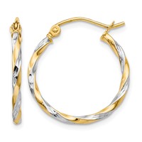 14K & Rhodium Hollow Twisted Hoop Earrings view 1