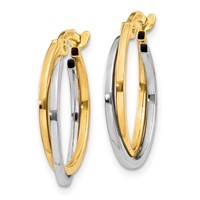 14K Two-tone Polished Hollow Hoop Earrings view 2