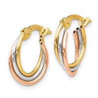 14K Tri-color Twisted Hoop Earrings view 2
