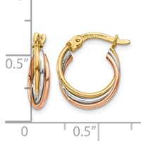 14K Tri-color Twisted Hoop Earrings view 4