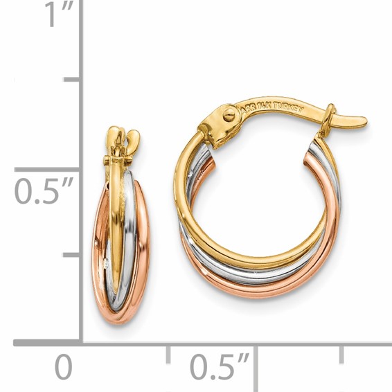 Gold Tri-color Twisted Oval Hoop Earrings