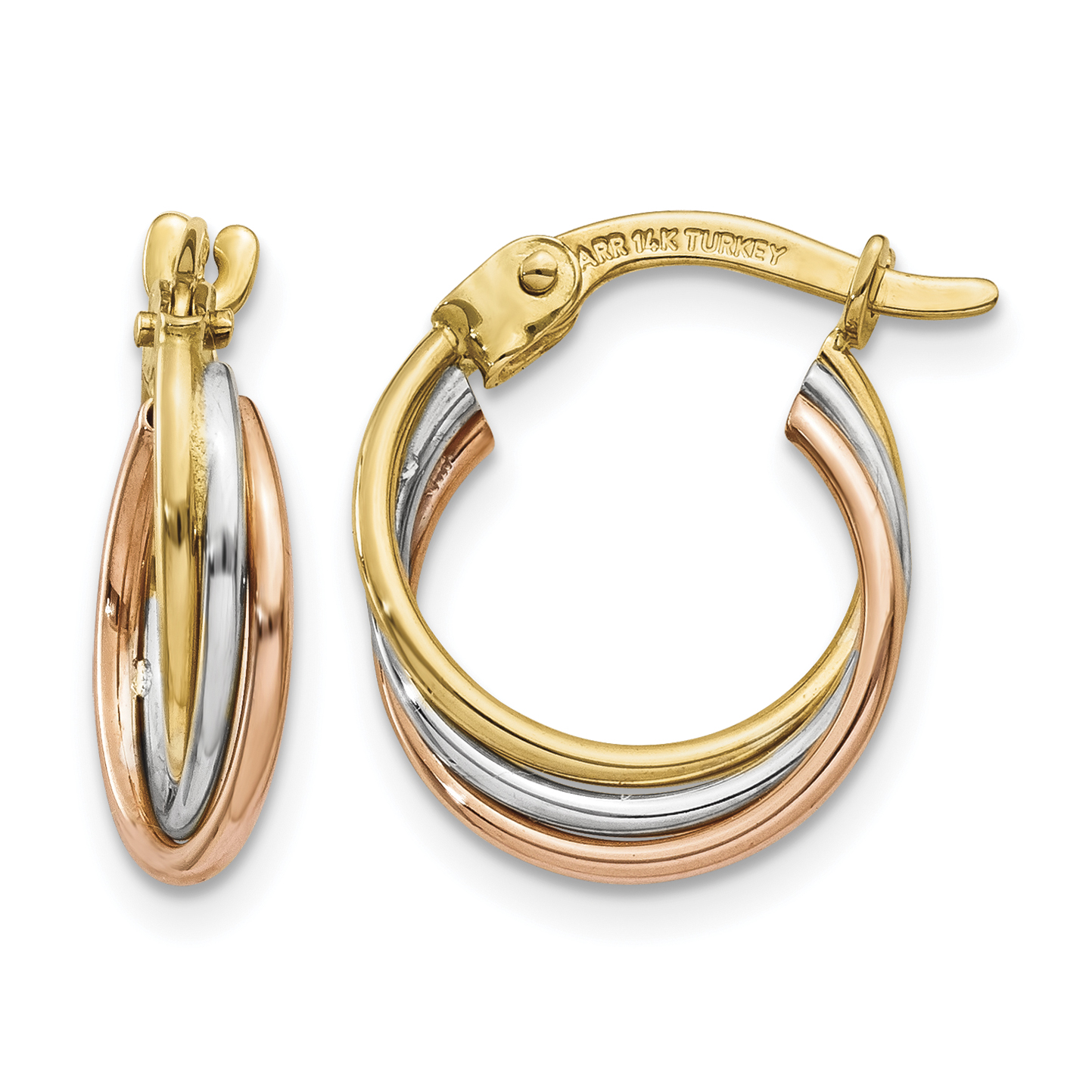 14k Tri-color Twisted Hoop Earrings (TL712)