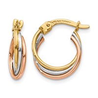 14K Tri-color Twisted Hoop Earrings view 1
