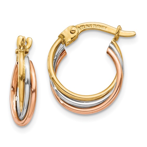 Gold Tri-color Twisted Oval Hoop Earrings