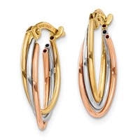 14K Tri-color Twisted Hoop Earrings view 2