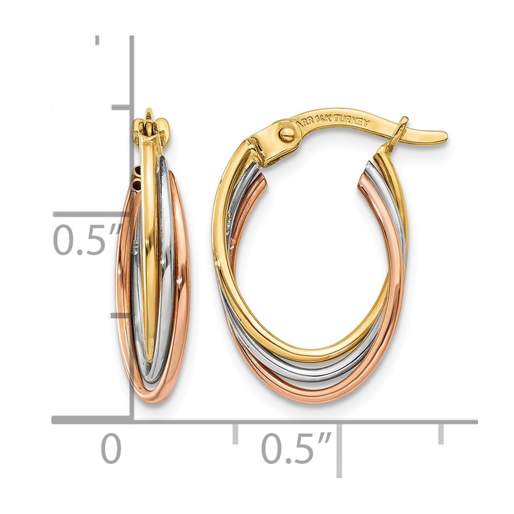 14k Tri-color Twisted Hoop Earrings (TL713)