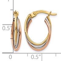 14K Tri-color Twisted Hoop Earrings view 4