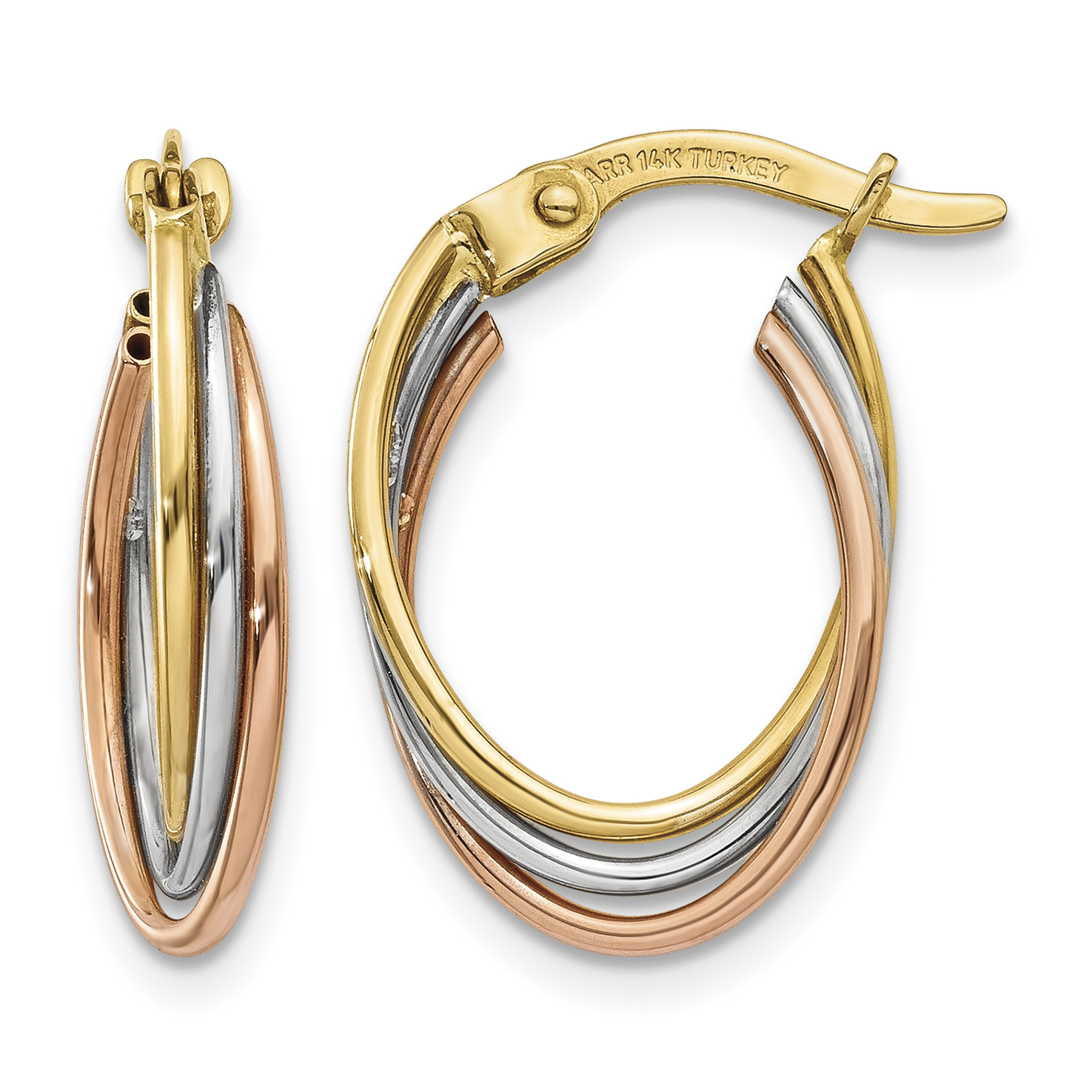 14k Tri-color Twisted Hoop Earrings (TL713)