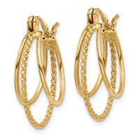 14K Yellow Gold Polished and Textured Circle Hoop Earrings view 2