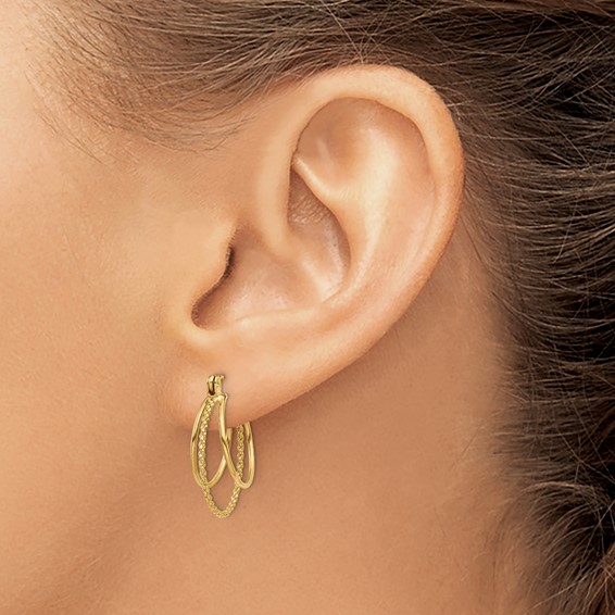 Gold Triple Textured Hoop Earring