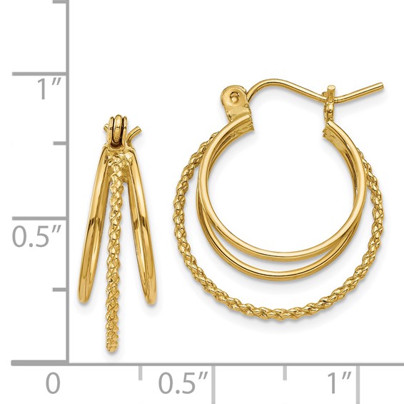 Gold Triple Textured Hoop Earring