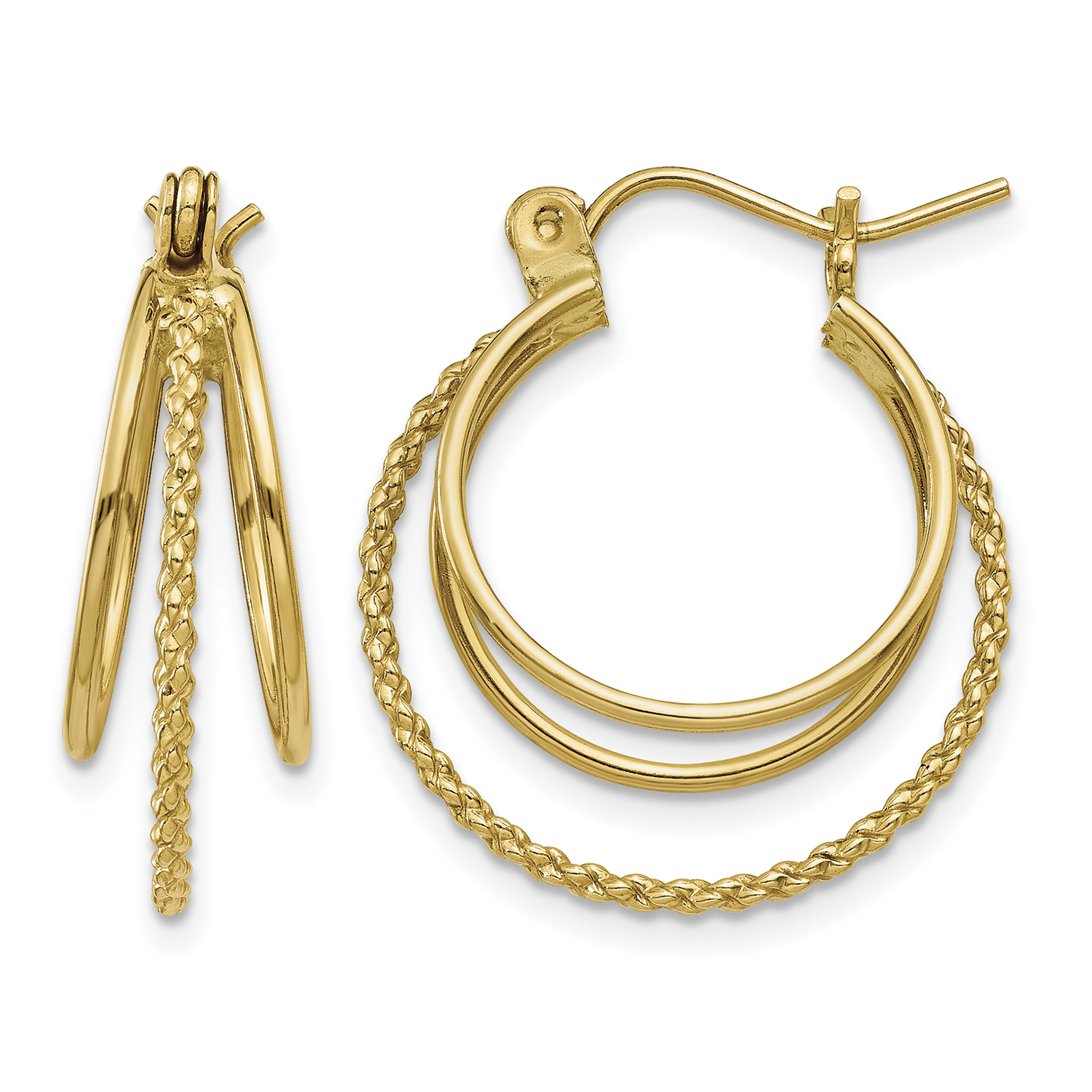 14k Polished and Textured Circle Hoop Earrings (TL720)