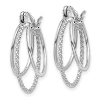 14K White Gold Polished and Textured Circle Hoop Earrings view 2