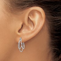 14K White Gold Polished and Textured Circle Hoop Earrings view 3