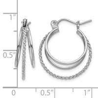 14K White Gold Polished and Textured Circle Hoop Earrings view 4