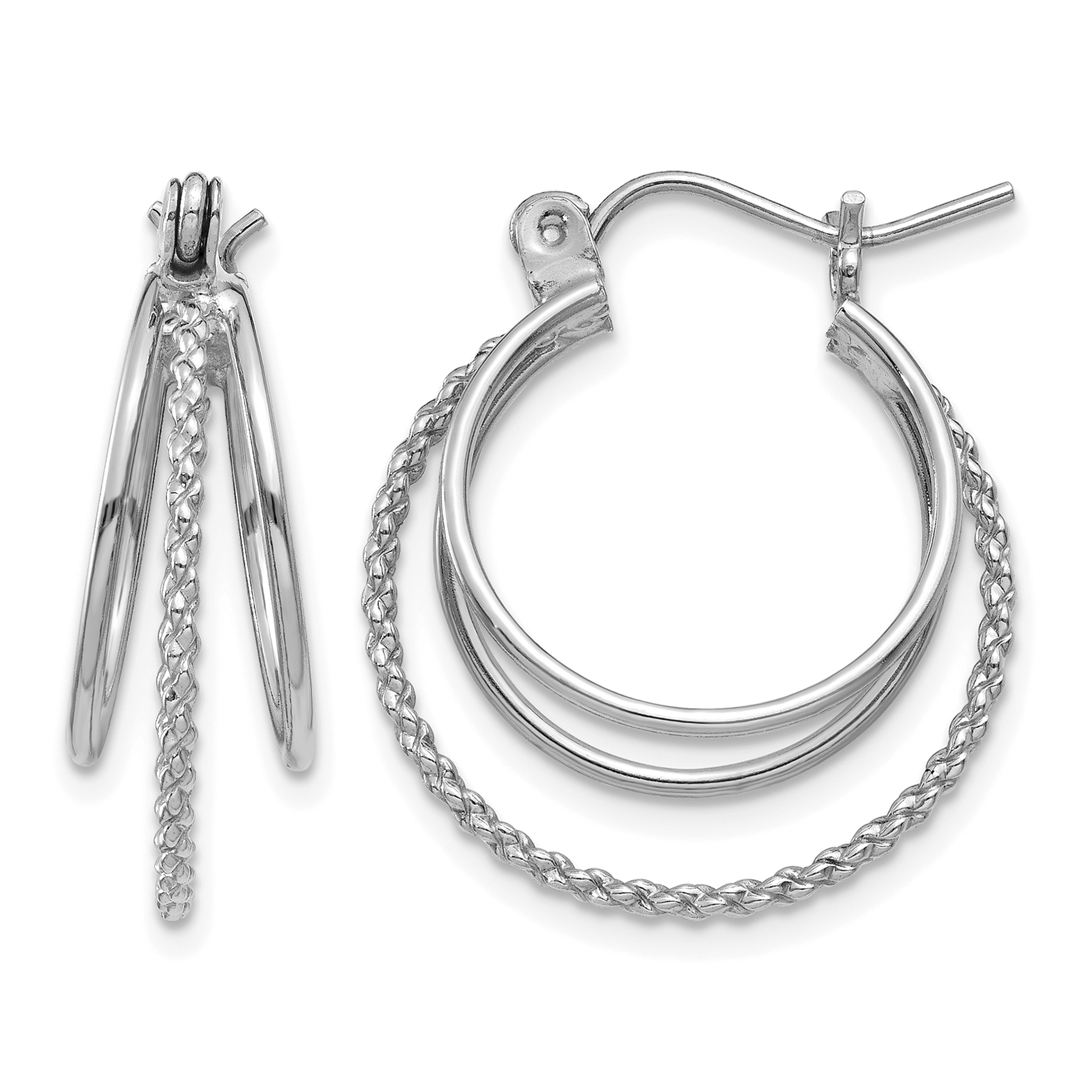 14k White Gold Polished and Textured Circle Hoop Earrings (TL721)