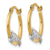 14K & Rhodium Dolphin Hoop Earrings view 2
