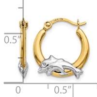 14K & Rhodium Dolphin Hoop Earrings view 4