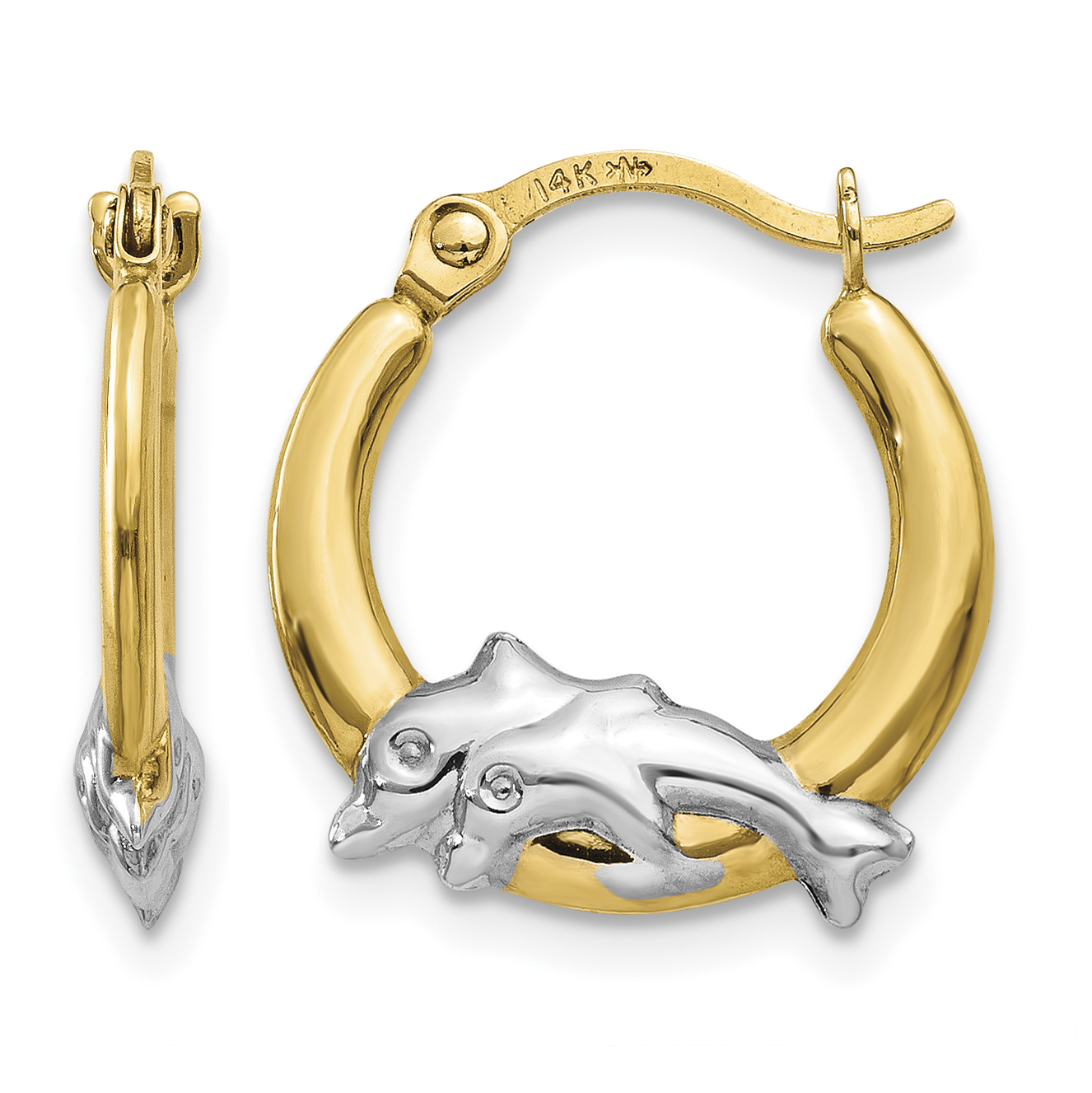14K & Rhodium Dolphin Hoop Earrings (TL729)