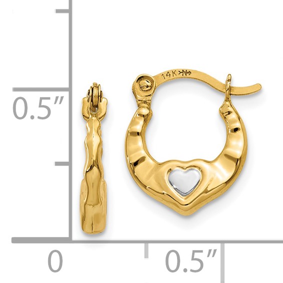 14K & Rhodium Heart Hollow Hoop Earrings