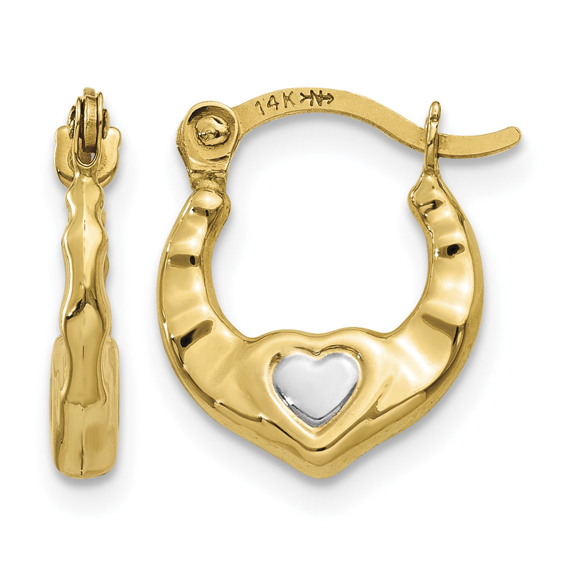 14K & Rhodium Heart Hollow Hoop Earrings (TL730)