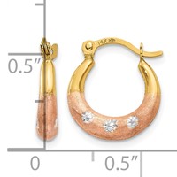 14K & White and Rose Rhodium Flower Hoop Earrings view 4