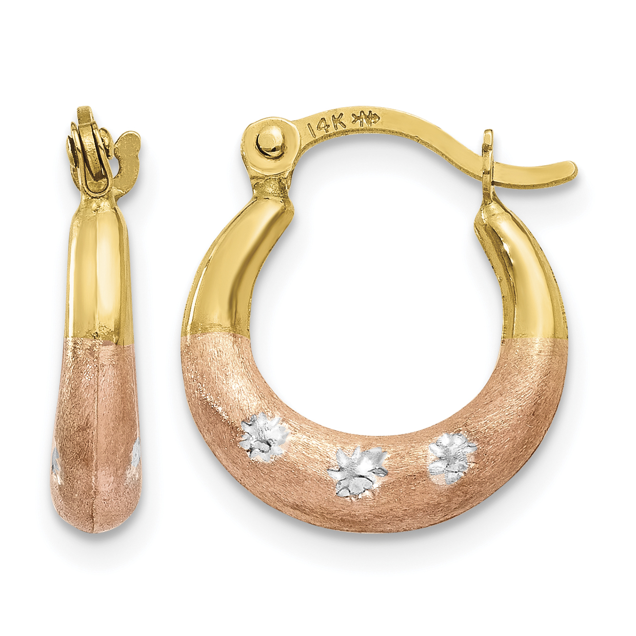 14K & White and Rose Rhodium Flower Hoop Earrings (TL731)