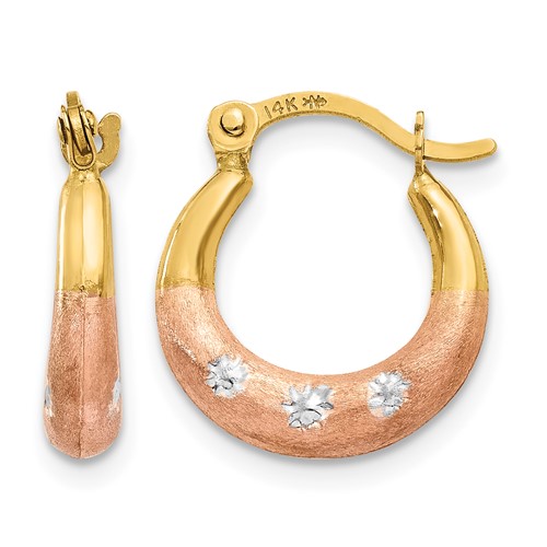 14K & White and Rose Rhodium Flower Hoop Earrings