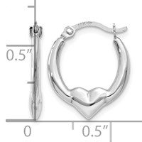 14K White Gold Heart Hoop Earrings view 4