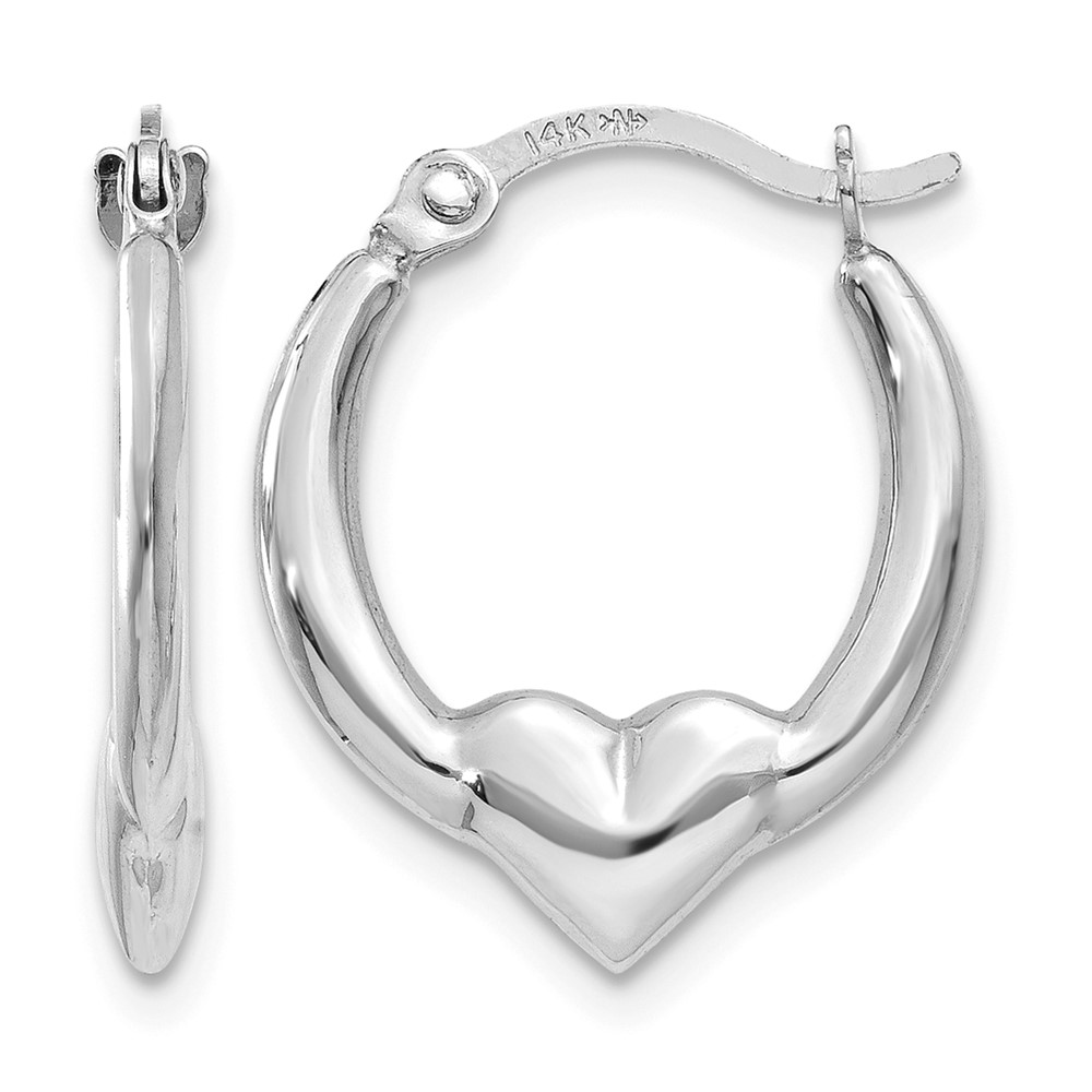 14k White Gold Heart Hoop Earrings (TL733W)
