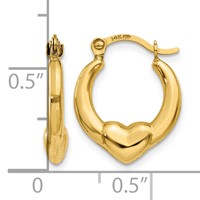 14K Yellow Gold Hollow Heart Hoop Earrings view 4