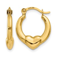 14K Yellow Gold Hollow Heart Hoop Earrings view 1