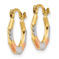 14K & White and Rose Rhodium Hoop Earrings view 2