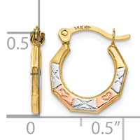 14K & White and Rose Rhodium Hoop Earrings view 4