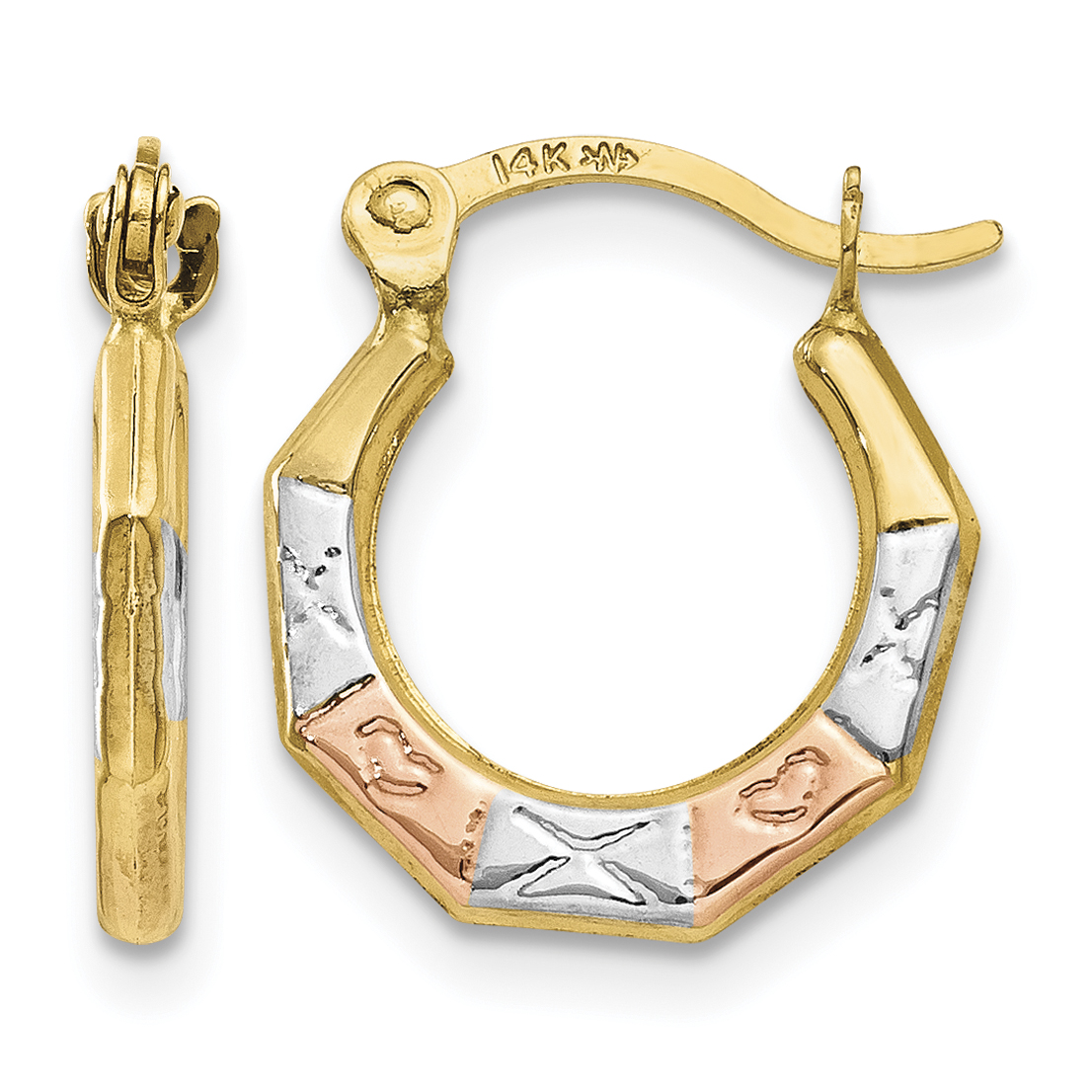14K & White and Rose Rhodium Hoop Earrings (TL735)
