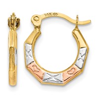 14K & White and Rose Rhodium Hoop Earrings view 1