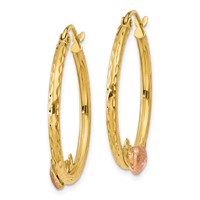 14K & Rose Heart D C Hoop Earrings view 2