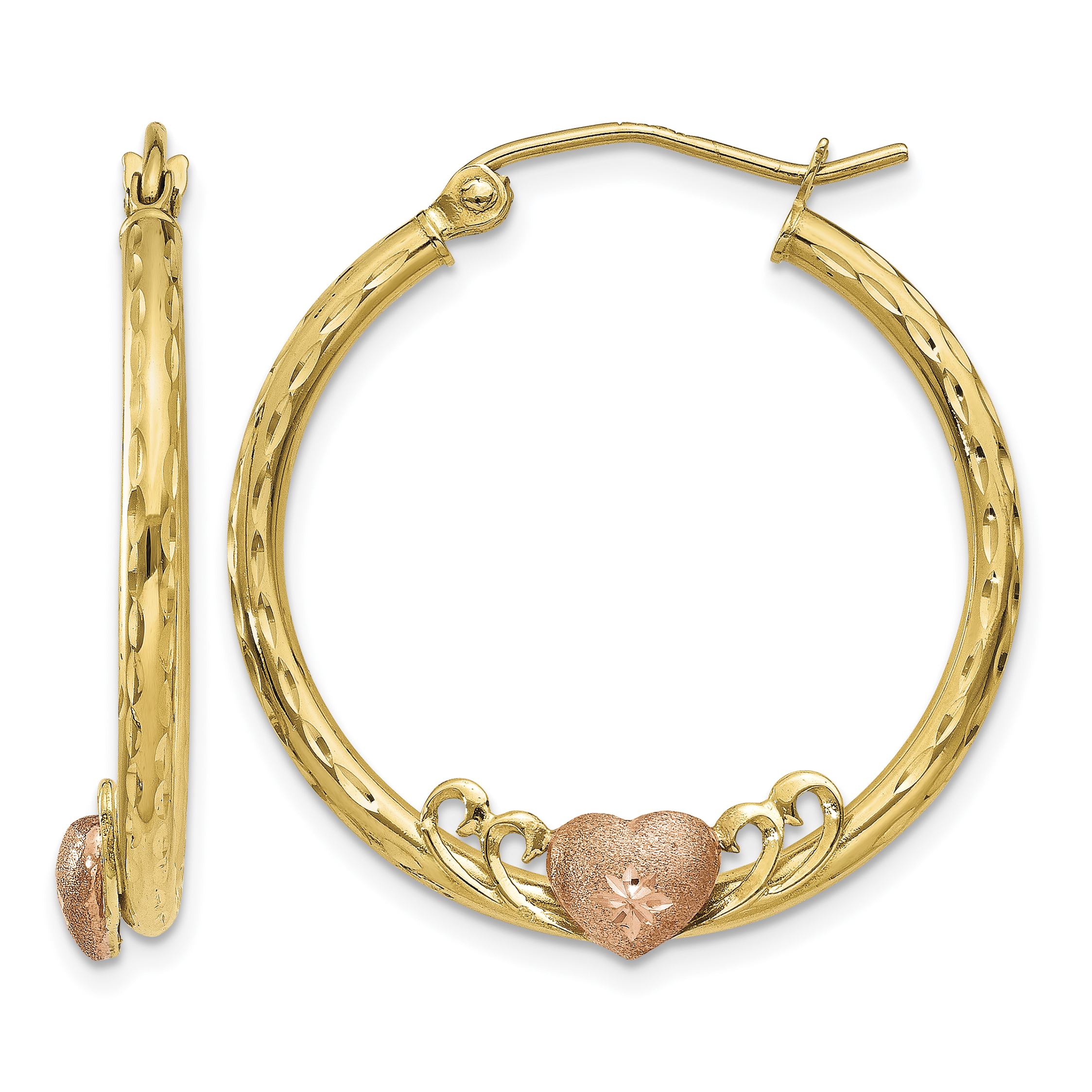 14K & Rose Heart D/C Hoop Earrings (TL736)