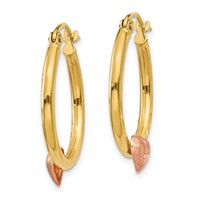 14K Yellow & Rose Gold Heart Hoop Earrings view 2
