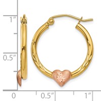 14K Yellow & Rose Gold Heart Hoop Earrings view 4
