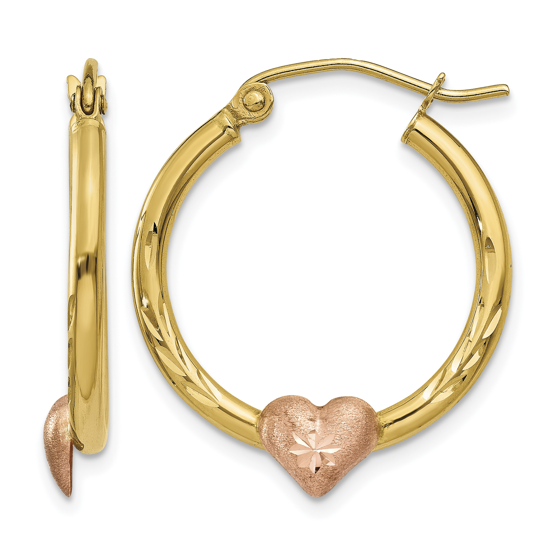 14K Yellow & Rose Gold Heart Hoop Earrings (TL737)