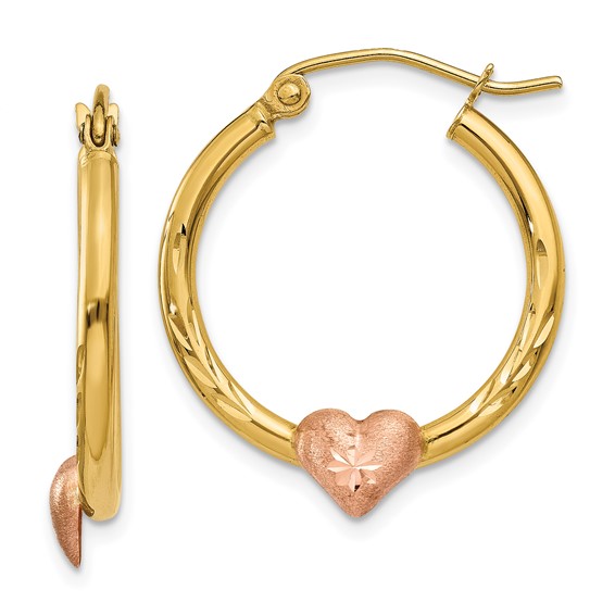 Gold Two-tone Heart Hoop Earrings