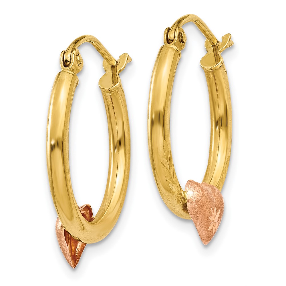 14K Yellow & Rose Gold Heart D/C Hoop Earrings (TL738)