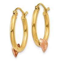 14K Yellow & Rose Gold Heart D C Hoop Earrings view 2