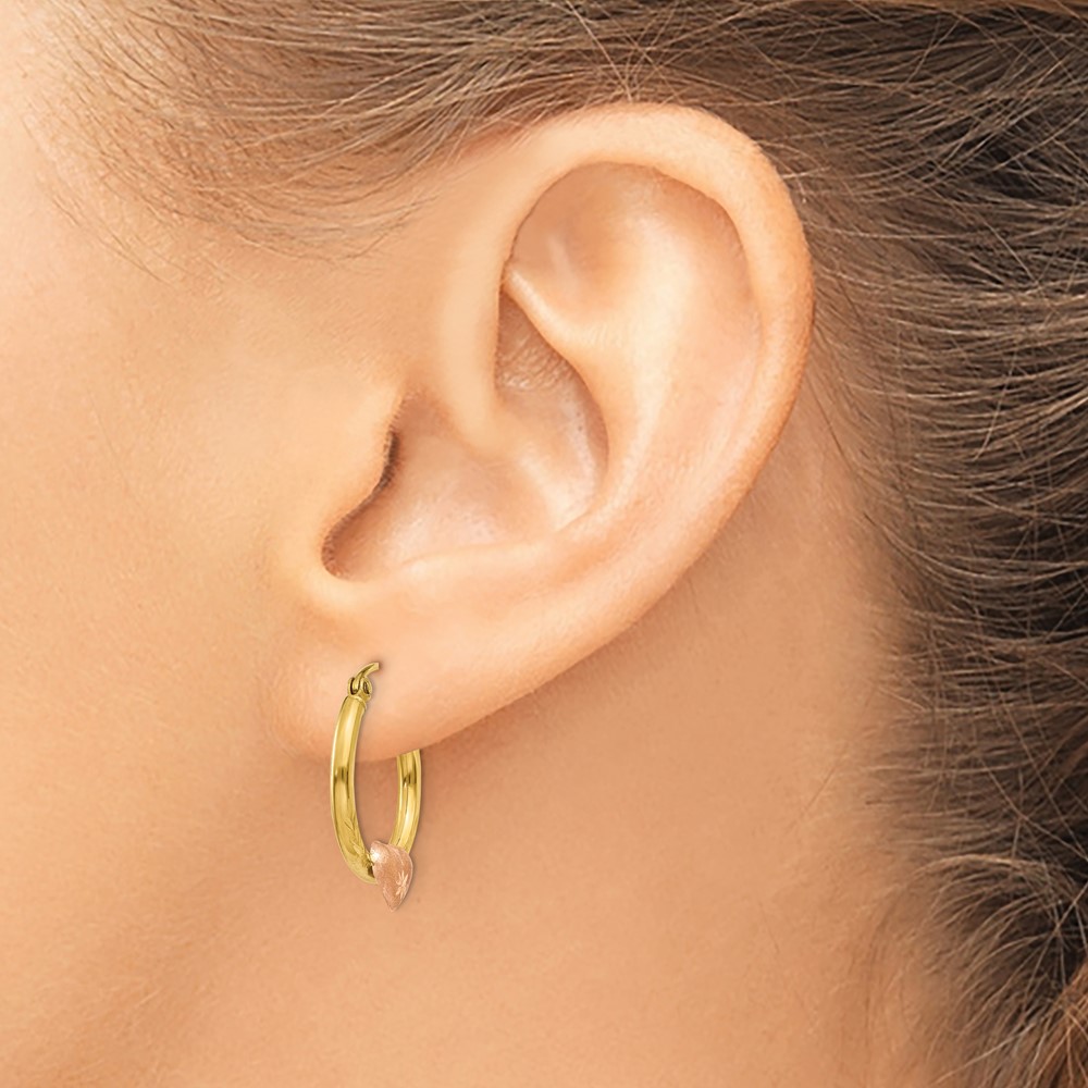 14K Yellow & Rose Gold Heart D/C Hoop Earrings (TL738)