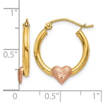 14K Yellow & Rose Gold Heart D C Hoop Earrings view 4