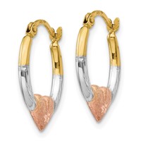14K & White and Rose Rhodium Heart Hoop Earrings view 2