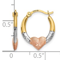 14K & White and Rose Rhodium Heart Hoop Earrings view 4