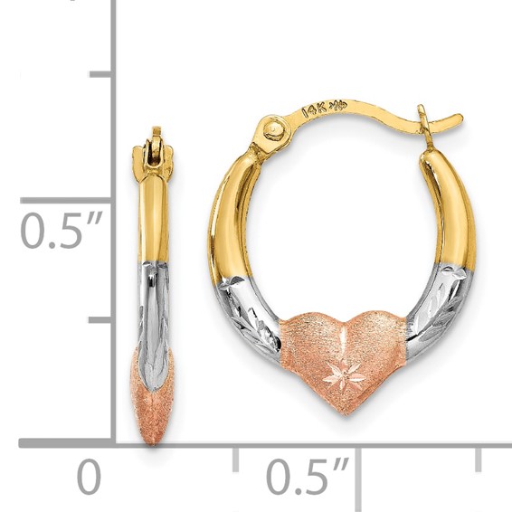 14K & White and Rose Rhodium Heart Hoop Earrings